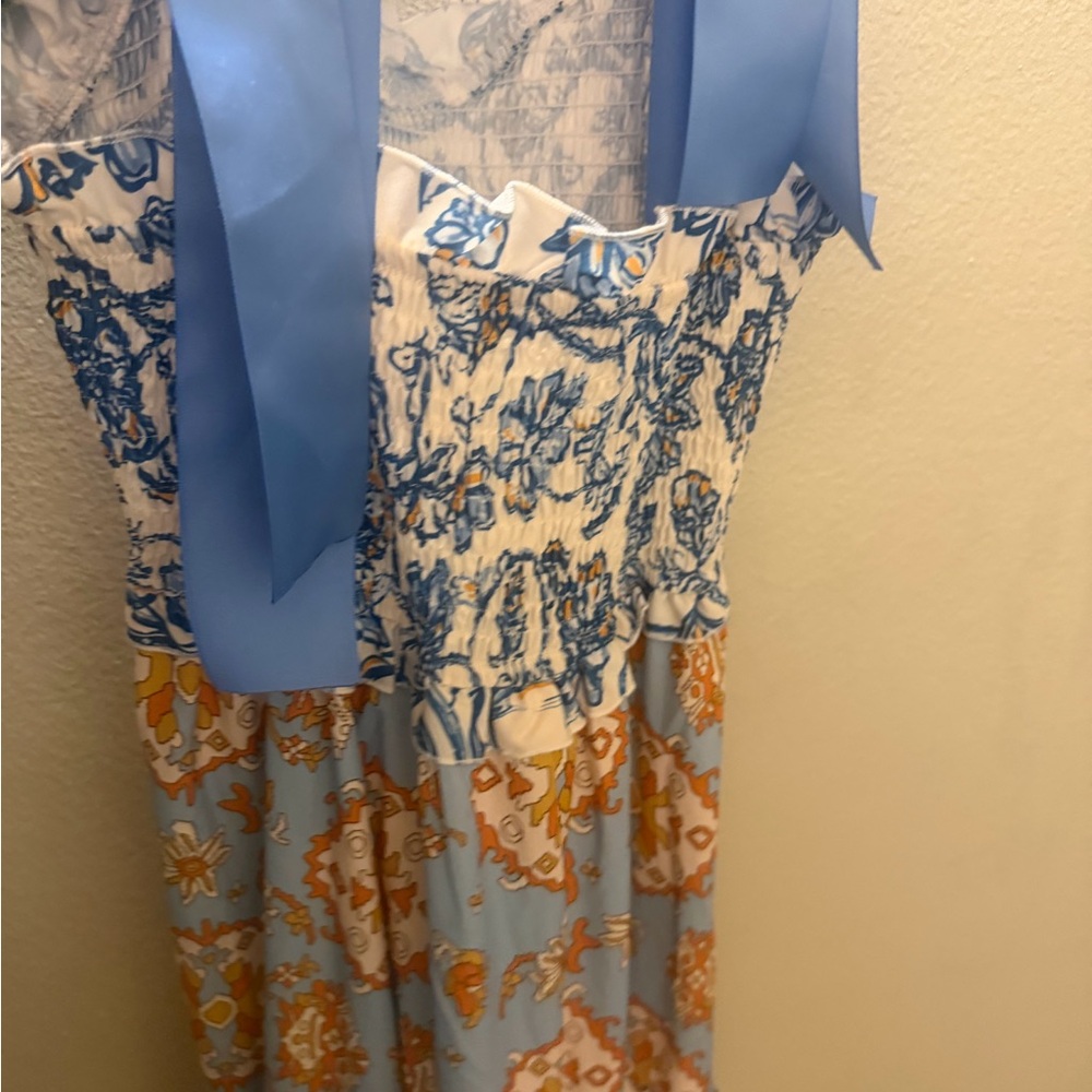 Boho Tiered Maxi Dress in Blue and Cream - Picture 3 of 3